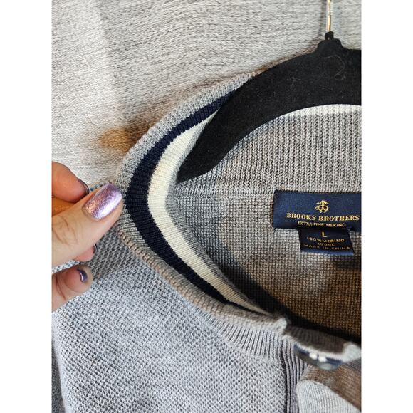 Brooks Brothers 100% Extra Fine Merino Wool Henley Pull-Over Sweater Sz LG Gray - Picture 5 of 7